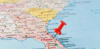Map of Florida with red pin marker