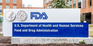 FDA building sign with logos outside.
