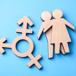 Gender symbols and figures on blue background