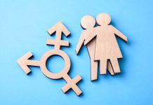 Gender symbols and figures on blue background