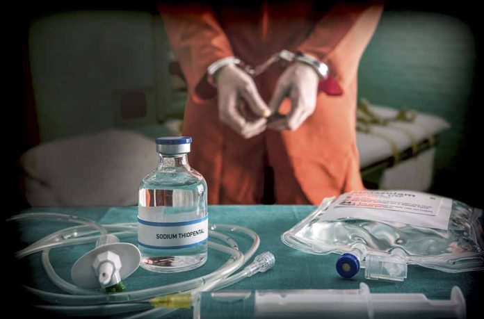 765745765 featured image Handcuffed person in orange jumpsuit with medical supplies