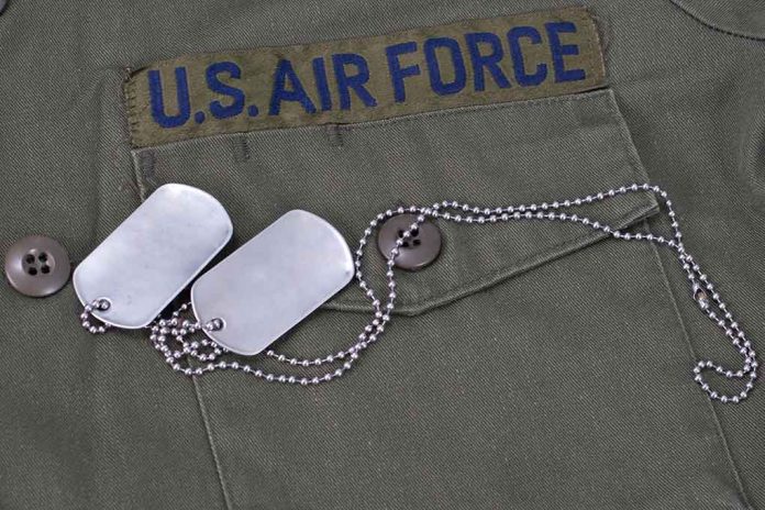 92273362 featured image Military jacket with dog tags on the pocket.