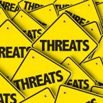 Yellow warning signs with the word THREATS.