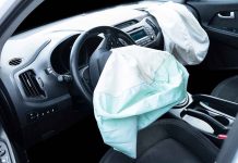 Deployed airbags in car's interior