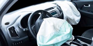 Deployed airbags in car's interior