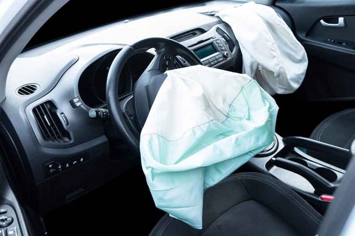 Deployed airbags in car's interior