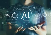 Person holding AI icons and digital interface hologram
