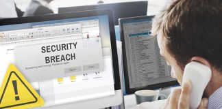 Security breach alert displayed on computer monitor