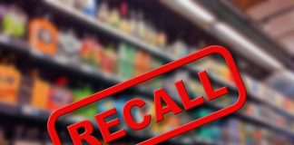 Recall notice over blurred store shelves