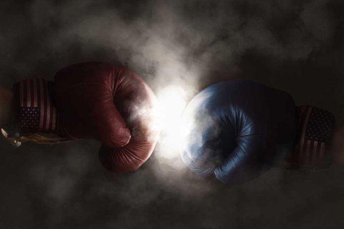 346820267 featured image Red and blue boxing gloves clashing with smoke