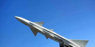US Army missile against a clear blue sky