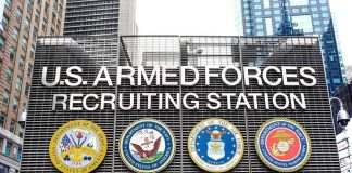 Sign for U.S. Armed Forces Recruiting Station.
