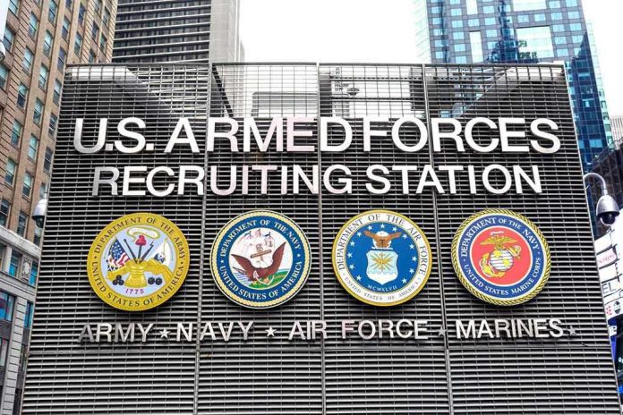 1988510702 Sign for U.S. Armed Forces Recruiting Station.