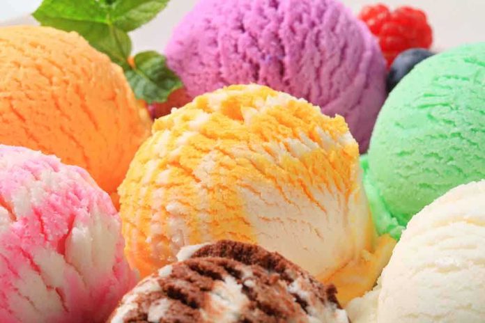 Colorful scoops of ice cream in various flavors