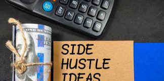 A rolled bundle of cash next to a note that says 'Side Hustle Ideas'