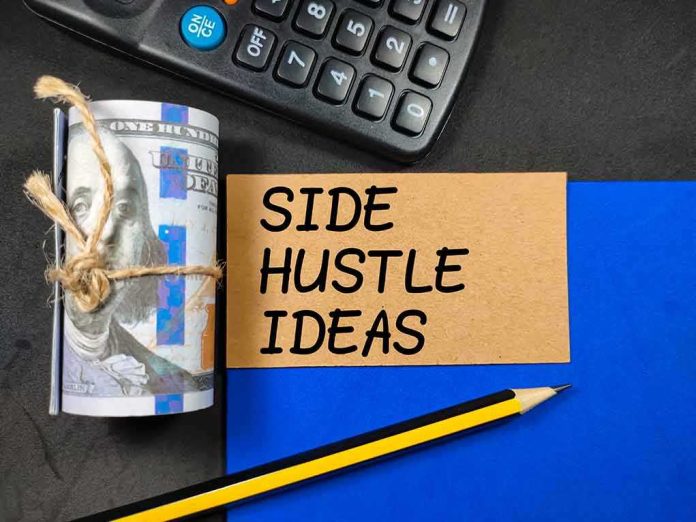 A rolled bundle of cash next to a note that says 'Side Hustle Ideas'