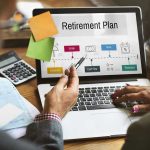 People discussing retirement plan on laptop screen