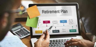 People discussing retirement plan on laptop screen