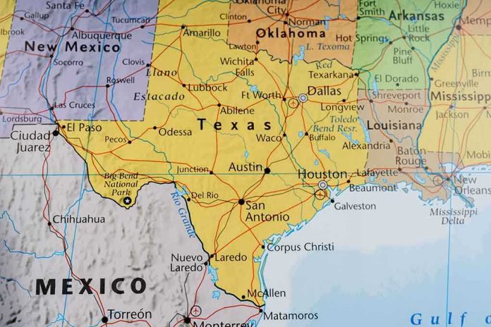 Map of Texas and surrounding states with highlighted borders