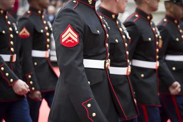 shutterstock_345830237 (1).jpg Marines in formal uniforms marching in a parade