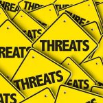 Yellow warning signs with the word THREATS.