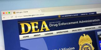 DEA website homepage with gold badge and text