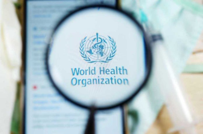1730307721-1 Magnifying glass focused on World Health Organization logo.