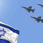 Trump SLAMS Israel — Iran Deal TEETERS Israeli flag with three fighter jets in flight.