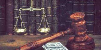 Gavel money scales of justice law books