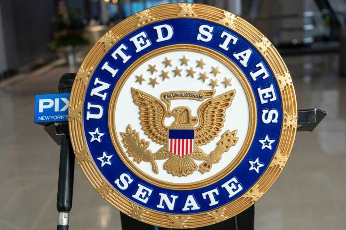 shutterstock_2115262337-1 Seal of the United States Senate displayed prominently