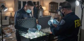FBI agents examining evidence in a home setting