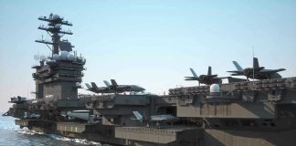 Russian FLYBY Rattles CARRIER! Aircraft carrier deck with jet planes.