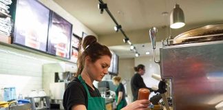 Highest HOURLY Wage in THE COUNTRY — $10 MORE Than FEDS! Barista preparing a drink at a coffee shop counter