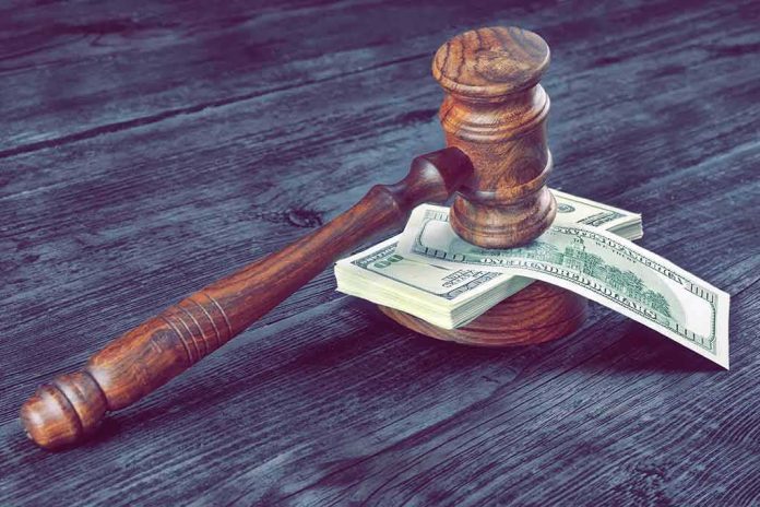 shutterstock_1040306701 Judge's gavel resting on a stack of US dollar bills
