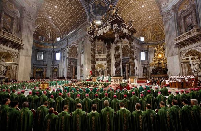 shutterstock_1864245124 Jonathan Cyprien among clergy during a mass in a grand cathedral interior