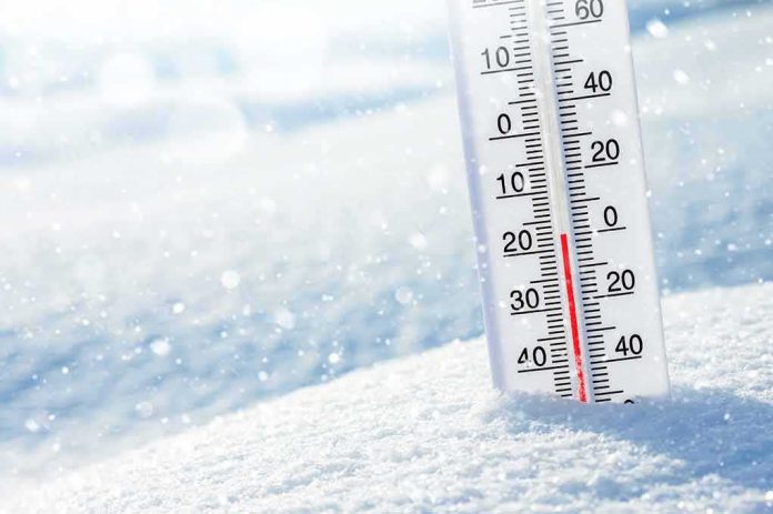 Thermometer in snow showing subzero temperature
