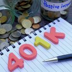 401k letters on notebook with coins and jars