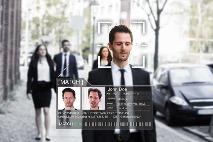 shutterstock_1108927796 man in suit walking on city street with facial recognition overlay