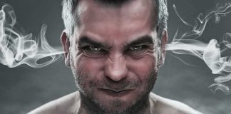 angry man with steam effect coming from ears