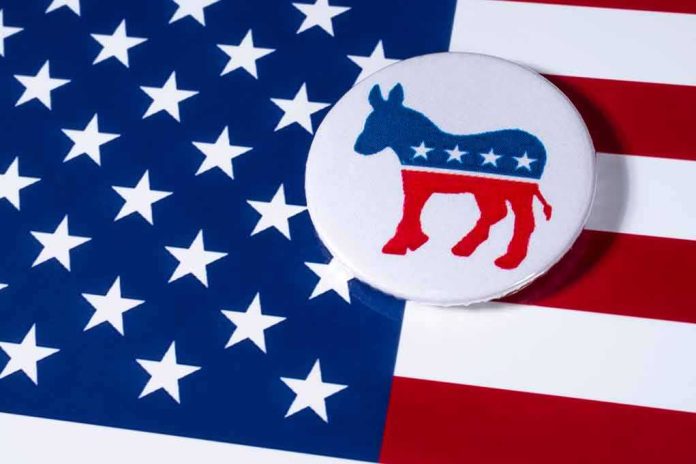 Democratic donkey button on American flag